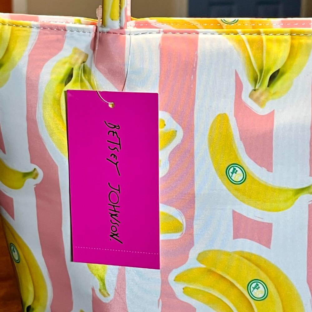 New With Tags! Betsey Johnson Pink Banana Striped Insulated Lunch Tote Bag - Picture 4 of 10